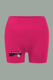Pantalones con estampado de posicionamiento de lápiz de cintura alta con estampado informal de color rojo rosa