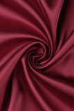 Rosso casual elegante fasciatura solida patchwork colletto obliquo mezza manica due pezzi