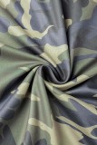 Armégrön Casual Letter Camouflage Print Basic O-hals ärmlösa klänningar