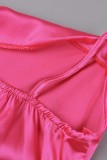 Robe sans manches à bretelles spaghetti dos nu solide rose rouge sexy