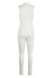 Vita Casual Solid Patchwork Skinny Jumpsuits med blixtlåskrage