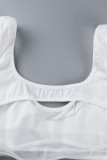 Blanco Sexy Sólido Ahuecado Patchwork Cuello asimétrico transparente Dos piezas