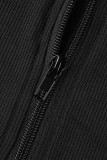 Khaki Casual Solid Patchwork Zipper Collar Skinny Jumpsuits