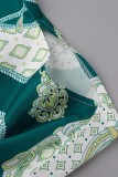 Groene casual print patchwork halve coltrui lange jurkjurken
