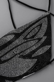 Schwarzer sexy Patchwork-Heißbohrverband rückenfreie Schmetterlings-Halter-Oberteile
