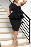 Patchwork solide élégant noir doux avec des robes de jupe en une étape sans bretelles