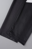 Negro sexy patchwork ahuecado sin espalda contraste halter sin mangas dos piezas