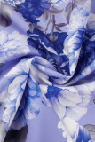 Tops bleus décontractés imprimés patchwork à col ruban