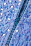Blaue, sexy Patchwork-Pailletten, rückenfreie, ärmellose Kleider