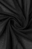 Colar oblíquo preto sexy sólido patchwork sem costas tamanho grande duas peças