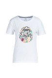 Navy Blue Casual Street Print Patchwork Letter O Neck T-Shirts
