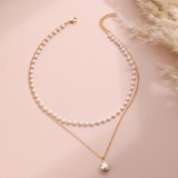 Gold Casual Daily Patchwork Pearl Necklaces