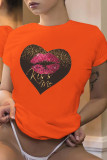 Negro Casual Street Lips Impreso Patchwork Letra O Cuello Camisetas