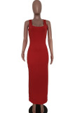 rose red Fashion Sexy adult Ma'am Red Black Orange rose red Dark green Dark Purple Tank Sleeveless O neck A-Line Ankle-Length Solid Dresses