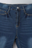 Hellblaue, lässige, solide Patchwork-Denim-Jeans mit mittlerer Taille und Boot-Cut