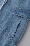 Gonne di jeans regolari a vita alta asimmetriche a fessura patchwork tinta unita casual blu