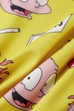 Mameluco flaco sin espalda con estampado de dibujos animados casual sexy amarillo