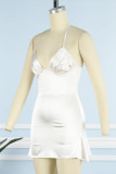 ホワイト セクシー ソリッド パッチワーク 非対称 ホルター イブニングドレス ドレス