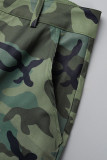 Army Green Casual Camouflage Print Patchwork Regular Mid Waist Conventionele Full Print Broek