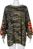 Camouflage Casual Street Print Patchwork O Neck Toppar