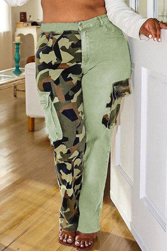 Camouflage Casual Street Print Camouflage Print Patchwork Vita alta Pantaloni dritti con patchwork