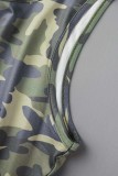 Cyan Casual Letter Camouflage Print Basic O-Ausschnitt ärmellose Kleider