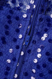 Monos lentejuelas de patchwork sexy de moda cuello alto transparente regular azul