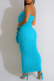 Небесно-голубые сексуальные сплошные повязки в стиле пэчворк без бретелек юбка-карандаш платья