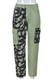Camouflage Casual Street Print Camouflage Print Patchwork Hoge taille Rechte patchworkbroek