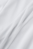 Witte Sexy Effen Uitgeholde Patchwork Doorzichtige Asymmetrische Kraag Twee Stukken