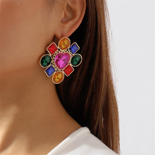 Rose Red Casual Daily Patchwork Rhinestone Earrings