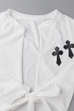 Camisetas damasco sexy com estampa casual bandagem decote em V