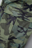 Army Green Casual Camouflage Print Patchwork Regular Mid Waist Conventional Full Print Trousers