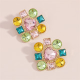 Pink Casual Daily Patchwork Rhinestone Earrings