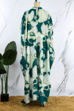 Groene casual print patchwork halve coltrui lange jurkjurken
