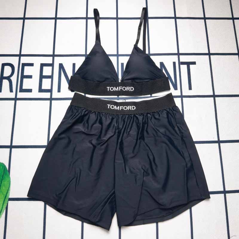 

Black Sexy Vacation Print Letter Swimwears