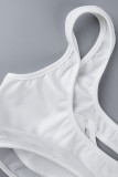 Blanco Sexy Sólido Ahuecado Patchwork Cuello asimétrico transparente Dos piezas