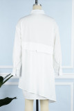 Vestido camisero con cuello vuelto asimétrico con hebilla de retazos liso informal blanco Vestidos