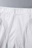 Witte Sexy Effen Uitgeholde Patchwork Doorzichtige Asymmetrische Kraag Twee Stukken