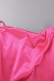 Розово-красное сексуальное однотонное платье без рукавов с открытой спиной на тонких бретелях