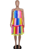 Прямые платья на тонких бретельках с цветным принтом в стиле пэчворк