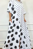 Witte casual print polka dot patchwork overhemdjurk met kraag en grote maten jurken