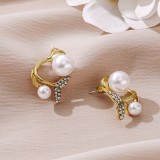 Gold Casual Daily Patchwork Pearl Rhinestone Earrings