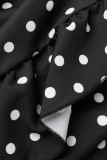 Khaki Casual Dot Print Bandage V Neck Short Sleeve Dress