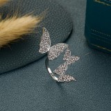 Anéis casuais de prata com strass borboleta para uso diário