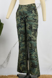 Pantalon décontracté à imprimé camouflage vert armée patchwork taille moyenne classique à imprimé complet