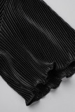 Colletto rovesciato casual manica corta con fibbia patchwork solido nero due pezzi