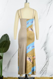 Хаки сексуальный принт лоскутное платье с открытой спиной и V-образным вырезом платья на бретельках платья