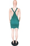 Green Casual Solid Backless Spaghetti Strap Sleeveless Regular Denim Dresses