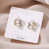 Gold Casual Daily Patchwork Pearl Rhinestone Earrings